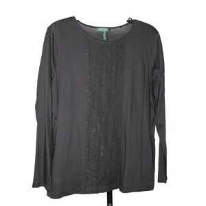 Lauren Ralph Lauren blouse black Long Sleeve Size 2X lace front panel minimalist